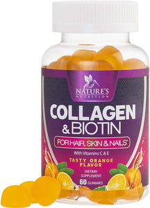 Collagen Supplements for Women & Men - Type 1 & 3 Collagen Peptides Gummies with Biotin & Vitamins C & E, Natural Healthy Hair, Skin, & Nail Growth Support - Collagen Gummy Hair Supplement - 60 Count in Pakistan