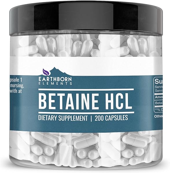 Earthborn Elements Betaine HCL, 200 Capsules, Lab-Tested, No Filler or Additives in Pakistan in Pakistan