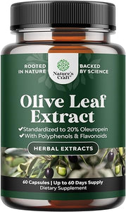 Potent Olive Leaf Extract Capsules - High Strength Antioxidant Supplement with Pure Olive Leaf with 20% Oleuropein - Herbal Heart Health Supplement - Vegan Non-GMO & Gluten Free (2 Month Supply) in Pakistan