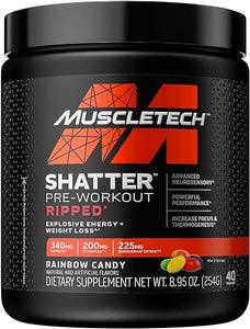 Pre Workout + Weight Loss MuscleTech Shatter Ripped Pre-Workout Pre Workout for Men & Women PreWorkout Energy Powder Drink Mix Energy + Weight Loss Formula Rainbow Candy (40 Servings) in Pakistan