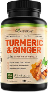 Turmeric Curcumin Supplement with Ginger & Apple Cider Vinegar (240 Count) - BioPerine Black Pepper, Tumeric & Ginger - 95% Curcuminoids & Joint Supplement - Antioxidant Tumeric Supplements Capsules in Pakistan