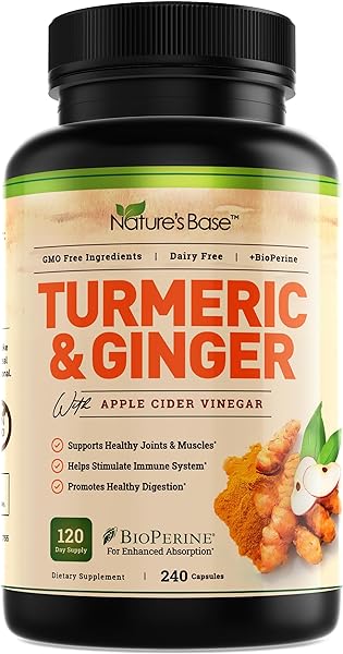 Turmeric Curcumin Supplement with Ginger & Apple Cider Vinegar (240 Count) - BioPerine Black Pepper, Tumeric & Ginger - 95% Curcuminoids & Joint Supplement - Antioxidant Tumeric Supplements Capsules in Pakistan in Pakistan