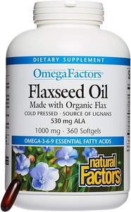 Omega Factors by Natural Factors, Flaxseed Oil, Supports Overall Health with Omega-3, 6 and 9 Fatty Acids, 360 softgels (360 servings) in Pakistan