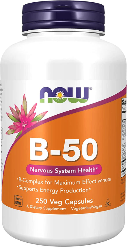 NOW Supplements, Vitamin B-50 mg, Energy Production*, Nervous System Health*, 250 Veg Capsules