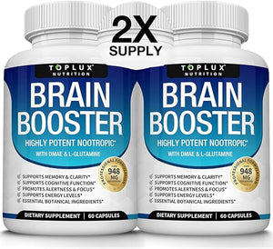 Brain Supplement Nootropic Booster – Brain Pills Vitamin for Focus, Memory, Clarity, Energy & Better Concentration, with DMAE, Bacopa Monnieri, L-Gutamine, For Men Women, 60 Capsules, Toplux Nutrition in Pakistan
