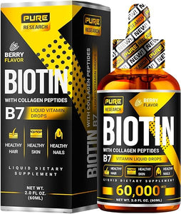 Liquid Biotin & Collagen Hair Growth Drops 60,000mcg – Biotin and Liquid Collagen Supplements for Women & Men – Supports Glowing Skin, Healthy Hair & Nail Growth (2Fl Oz) in Pakistan