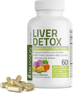 Bronson Liver Detox Advanced Detox & Cleansing Formula Supports Health Liver Function with Milk Thistle, Dandelion Root, Turmeric, Artichoke Leaf & More, Non-GMO, 60 Vegetarian Capsules in Pakistan