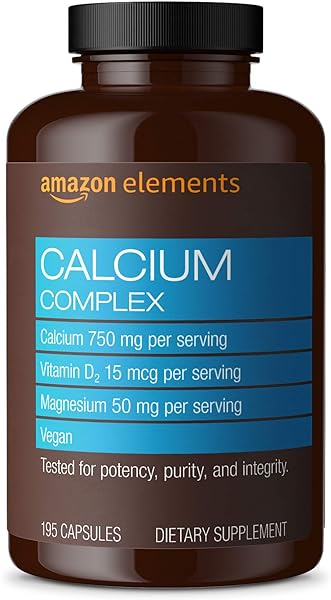 Amazon Elements Calcium Complex with Vitamin D, 250 mg Calcium (3 per Serving), Vegan, 195 Capsules (Packaging may vary), Supports Strong Bones and Immune Health in Pakistan