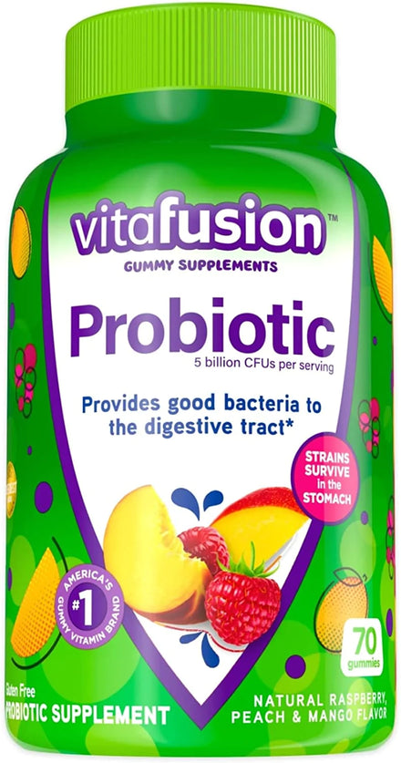 vitafusion Probiotic Gummy Supplements, Raspberry, Peach and Mango Flavored Probiotic Nutritional Supplements, 70 Count