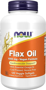 NOW Supplements, Flax Oil 1000 mg with Essential Omega-3s, Cold Pressed, Hexane Free, Vegan Formula, 120 Veg Softgels in Pakistan