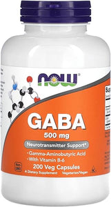 NOW Supplements, GABA (Gamma-Aminobutyric Acid) 500 mg + B-6, Natural Neurotransmitter*, 200 Veg Capsules in Pakistan