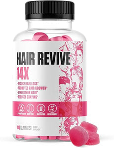 Hair Revive 14X | #1 Rated Hair Growth Supplement Gummies | Reduce Hair Loss, Strengthen Hair, Reduce Graying w/Biotin, Inositol, Choline, Folate + More for Men & Women - 60 Gummies in Pakistan