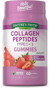 Collagen Gummies for Women | 60 Count Type 1 and 3 | Natural Strawberry Flavor | Non-GMO, Gluten Free Collagen Peptide Supplement | by Nature's Truth in Pakistan