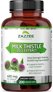 Zazzee Organic Milk Thistle 50:1 Extract, 20,000 mg Strength, 200 Vegan Capsules, 80% Silymarin Flavonoids, Over 6 Month Supply, Standardized and Concentrated 50X Extract, All-Natural and Non-GMO in Pakistan