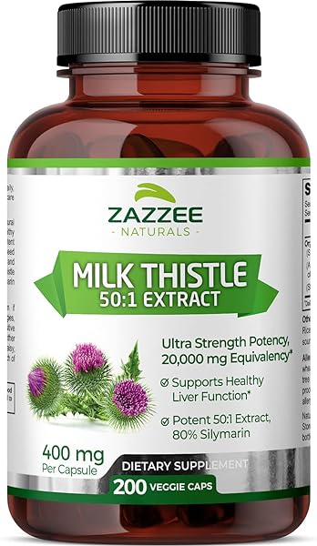 Zazzee Organic Milk Thistle 50:1 Extract, 20,000 mg Strength, 200 Vegan Capsules, 80% Silymarin Flavonoids, Over 6 Month Supply, Standardized and Concentrated 50X Extract, All-Natural and Non-GMO in Pakistan in Pakistan