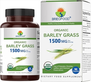 Brieofood Organic Barley Grass 1500mg, 45 Servings, Vegetarian, Gluten Free, 90 Vegetarian Tablets in Pakistan