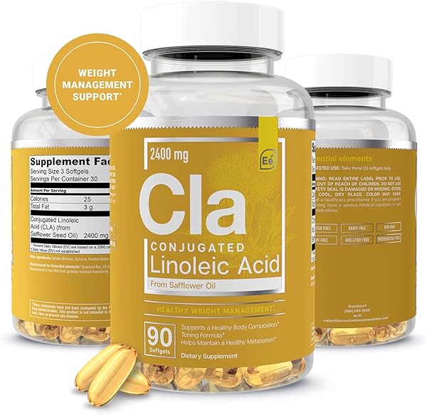 CLA from Safflower Oil - 2400 mg Conjugated Linoleic Acid | Essential Elements - 90 Softgels in Pakistan in Pakistan