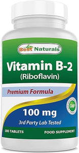 Best Naturals Vitamin B2 (Riboflavin) 100 mg 180 Tablets - Premium Formula - 3rd Party Lab Tested in Pakistan