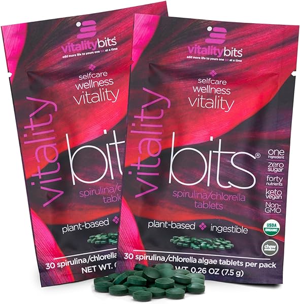 VITALITYbits - Organic Blended Spirulina & Chlorella Tablets - Algae Superfood - Energy, Self Care, Beauty - Replace Greens, Supplements, Protein, Snacks - Vegan, Keto, Gluten Free - 60 Tablets in Pakistan in Pakistan