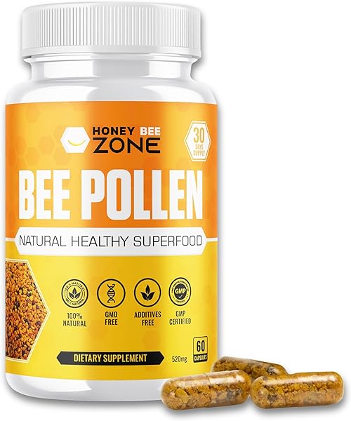 HONEYBEEZONE100% Natural Raw Bee Pollen Granules in Capsules, Superfood, Vitamin B, Antioxidants, Minerals, Enzymes, Protein & Amino acids, 500mg 60 Vegan Caps, Keto Friendly Gluten-Free, Non-GMO in Pakistan in Pakistan