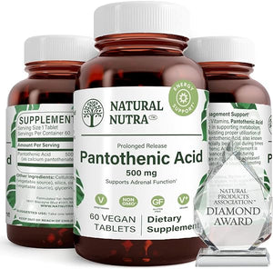 Natural Nutra Time Release Pantothenic Acid 500 mg, Vitamin B5 Supplement Helps Break Down Fat and Carbohydrates, Metabolism and Energy, 60 Vegetarian Tablets in Pakistan