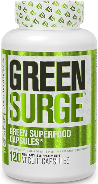 Jacked Factory Green Surge Green Superfood Capsules - Keto Friendly Greens Supplement w/Spirulina, Wheat & Barley Grass - Organic Greens Plus Probiotics & Digestive Enzymes - 120 Veggie Pills in Pakistan