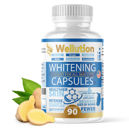 WELLUTION Skin Brightening Herbal Supplement - 90 Capsules for Clear, Glossy, and Smooth Skin - Glutathione Whitening Pills