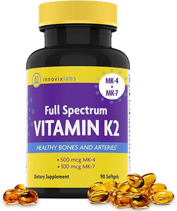 InnovixLabs Full Spectrum Vitamin K2 MK-7-90 Capsules - VIT K2 Vitamin Supplement with Trans Form MK7 & MK4-600 mcg - Supports General Health & Bones, K-2 Vitamins - Soy & Gluten Free in Pakistan