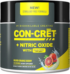 CON-CRET®+ Nitric Oxide Booster, Creatine HCl with Citrulline HCl & Beet Root Powder to Support Circulation, Heart Health - Stimulant Free Preworkout - Blood Orange Berry Flavor, 40 Servings in Pakistan