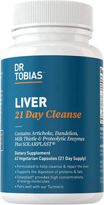Dr. Tobias Liver 21 Day Cleanse, Herbal Liver Detox Cleanse with Solarplast, Artichoke Extract, Milk Thistle & Dandelion Extract, for Liver Cleanse & Detox, 63 Vegetable Capsules (3 Daily)