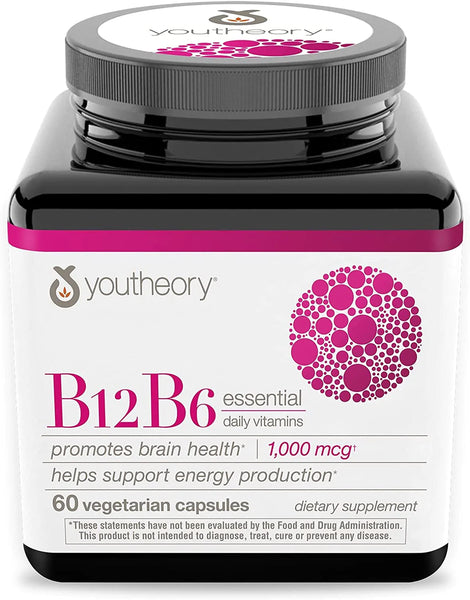 Youtheory Vitamin B12 B6, Daily Energy and Brain Support Supplement, Vegetarian Capsules, 60 ct in Pakistan