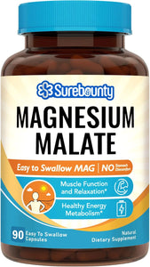 Surebounty Magnesium Malate, 410 mg Magnesium Malate (45 mg Elemental Magnesium), Morning MAG Regime, Energy & Muscle, for Children, Teenagers, and Adults, No Oxide, 90 Easy to Swallow Capsules
