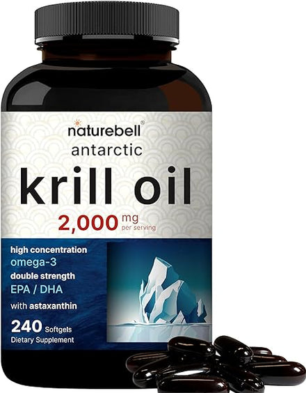 Antarctic Krill Oil 2000mg Supplement, 240 Softgels, 3X Strength Natural Source of Omega-3s, EPA 240mg + DHA 160mg + Astaxanthin 800mcg – No Fishy Aftertaste – Mercury Free & Non-GMO in Pakistan