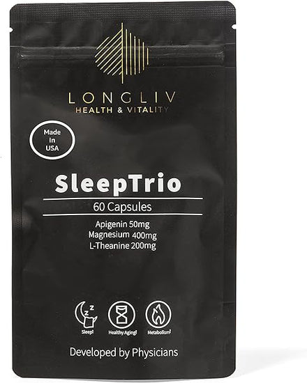 Sleep Trio - Made in USA Magnesium Apigenin L-Theanine Capsules – Premium 3-in-1 Cocktail for Sleep Management - Andrew Huberman Sleep Cocktail – Without Melatonin - 60 Capsules in Pakistan