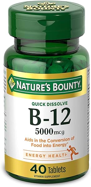 Nature's Bounty Vitamin B12, Quick Dissolve Vitamin Supplement, Supports Energy Metabolism and Nervous System Health, 5000mcg, 40 Tablets in Pakistan