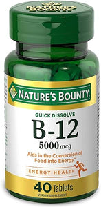 Nature's Bounty Vitamin B12, Quick Dissolve Vitamin Supplement, Supports Energy Metabolism and Nervous System Health, 5000mcg, 40 Tablets in Pakistan