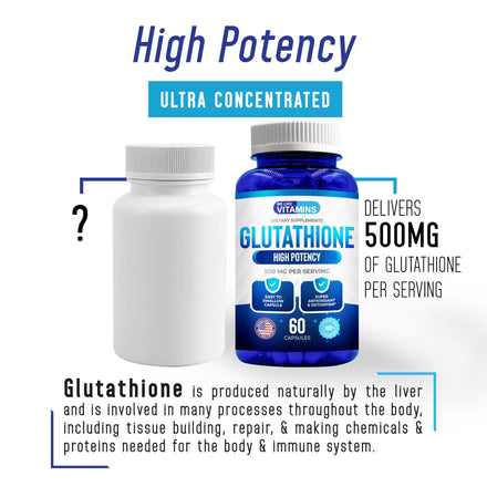 We Like Vitamins Glutathione 500mg Per Serving | Manufactured in USA | 60 Glutathione Capsules | Highly Bioavailable Reduced Glutathione Supplement | Organic L-Glutathione Supplement for Antioxidant