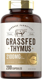 Grass Fed Beef Thymus Supplement | 4200mg | 200 Capsules | Pasture Raised, Non-GMO, Gluten Free | by Herbage Farmstead in Pakistan