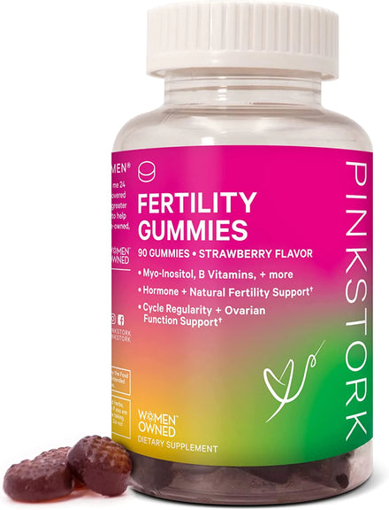 Pink Stork Fertility Gummies for Women - Supplements for Conception, Fertility, & Ovulation- Pregnancy Prenatal Vitamins - Inositol, Folate, & Vitamin B6 - Strawberry - Women-Owned - 90 Gummies