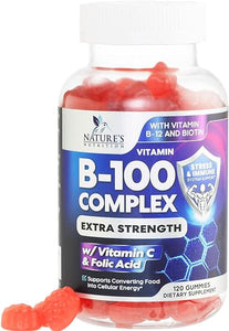 Super B Complex Gummies with Vitamin C & Folic Acid, Extra Strength Vitamin B Gummy Supplement with Niacin, B6, Folic Acid, B12, Biotin, Nature's Energy Immune Support Supplements - 120 Gummies in Pakistan