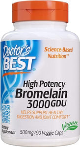 Doctor's Best 3000 GDU Bromelain Proteolytic Digestive Enzymes Supplements, Supports Healthy Digestion, Joint Health, Nutrient Absorption, 500 mg,Capsule, 90 Count(Pack of 1) in Pakistan