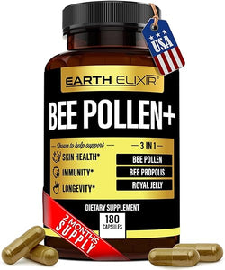 3-in-1 Bee Pollen Organic 1000mg (180 Caps) W/ 1000mg Bee Propolis Capsule & 1000mg Royal Jelly Capsule - 3rd Party Tested - Bee Pollen Supplement - Organic Bee Pollen Capsule -No Fillers in Pakistan