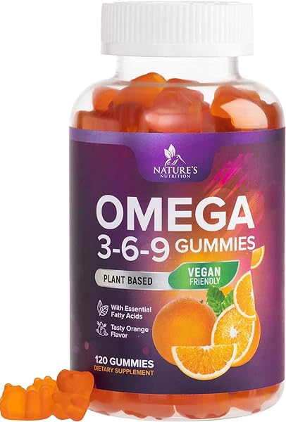 Omega 3 6 9 Vegan Gummies - Triple Strength Omega 3 Supplement Essential Oil Gummy - Omega 369 Heart Support and Brain Support for Women, Men & Pregnant Women, Non-GMO, Orange Flavor - 120 Gummies in Pakistan