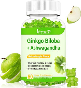 Ginkgo Biloba Gummies with Ginseng Maca Root for Better Mood & Focus,Traditional Energy Booster and Brain Health, Ginkgo Biloba Supplements Vegan, Non-GMO, Natural Apple Flavor in Pakistan