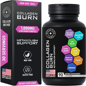 Thermogenic Multi Collagen Burn Capsules - Advanced Collagen Complex Type I, II, III, V, X Collagen for Cellulite Defense - Hydrolyzed Collagen Peptides Plus Hyaluronic Acid - 90 Collagenic Burn Caps in Pakistan