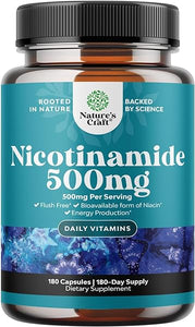 Vitamin B3 Nicotinamide 500mg Capsules - Mitochondrial Energy and Potent Skin Supplement - AKA Vitamin B3 Niacin 500mg Flush Free and Niacinamide 500mg - Flush Free Niacin Supplement - 180 Count in Pakistan