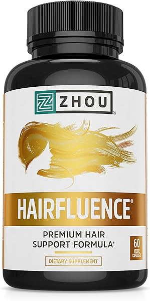 Zhou Hairfluence, Hair Growth Supplement with Biotin 5000mcg, Collagen, Keratin, Vitamin A, C, D3 & B12, Stronger Hair Skin and Nails, Non-GMO, Gluten Free, 60 Veg Caps in Pakistan