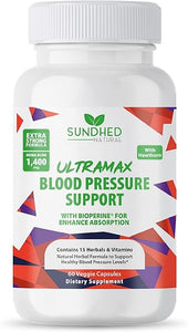 Sundhed Natrual UltraMax Blood Pressure with Bioperine for Enhanced Absorption, Hawthorn Berry Capsules - Multivitamin - 60 Capsules in Pakistan