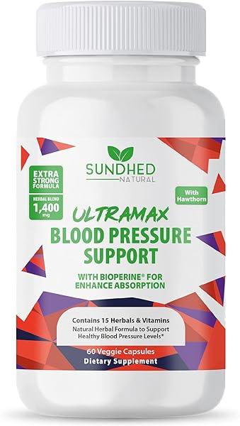 Sundhed Natrual UltraMax Blood Pressure with Bioperine for Enhanced Absorption, Hawthorn Berry Capsules - Multivitamin - 60 Capsules in Pakistan in Pakistan