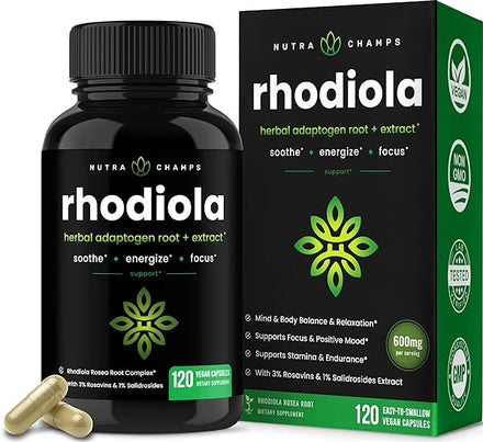 NutraChamps Rhodiola Rosea Capsules [120] Rosavin Plus Salidrosides | Rhodiola Rosea Extract Supplement | 300mg Vegan Pills | Rhodiola for Energy, Stress Relief, Mood Support and Focus in Pakistan